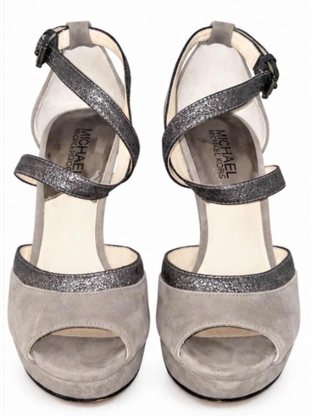 Michael Kors Gray Suede & Metallic Strap Platform Sandals